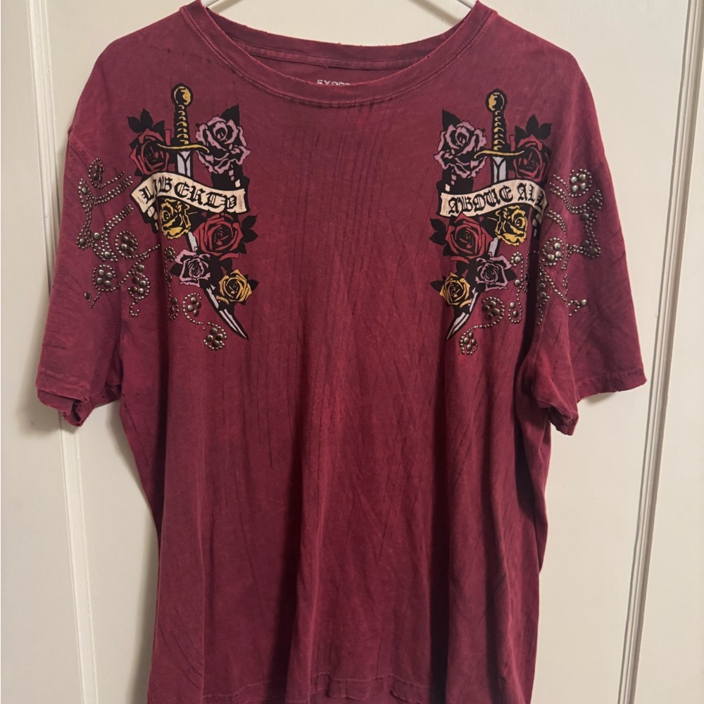 Vintage Express Burgundy Graphic T-Shirt